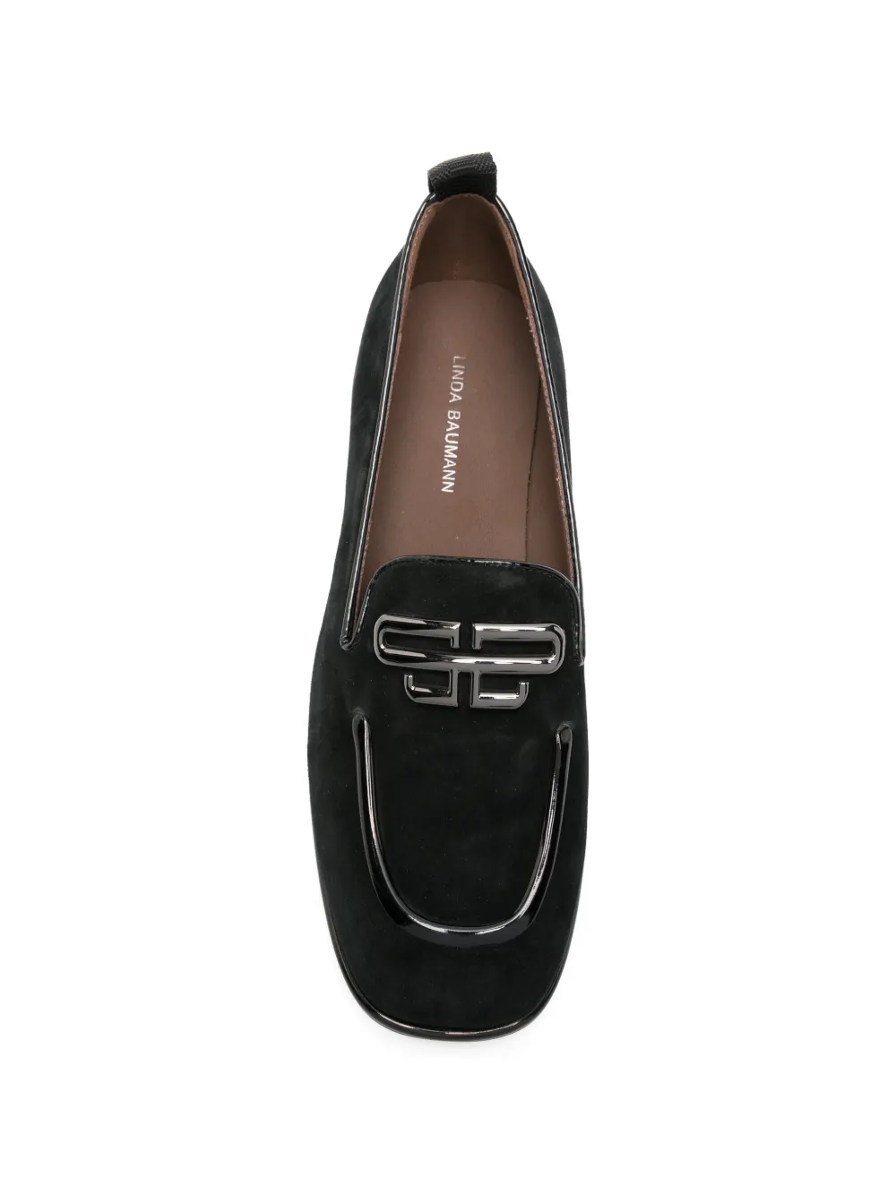 LINDA BAUMANN logo-plaque suede loafers Zwart