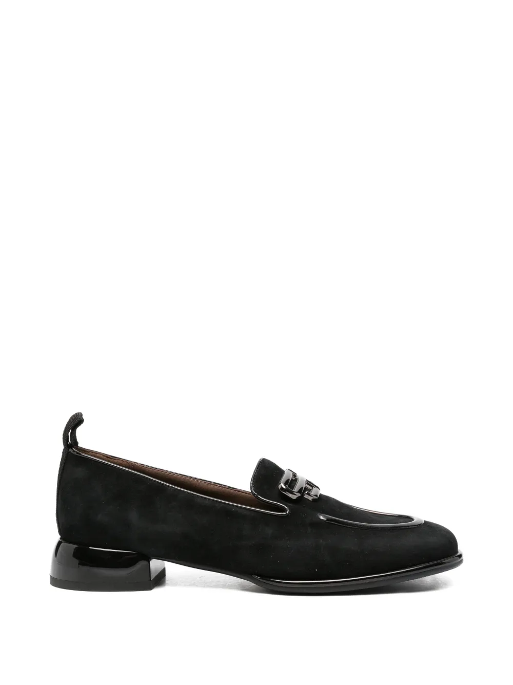 LINDA BAUMANN logo-plaque suede loafers - Nero