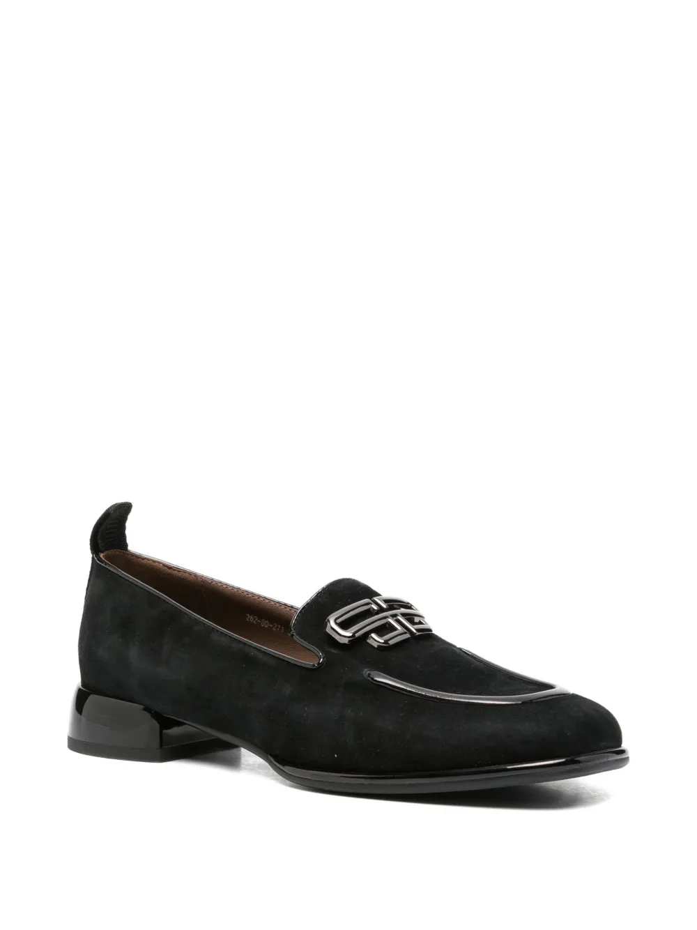 LINDA BAUMANN logo-plaque suede loafers Zwart