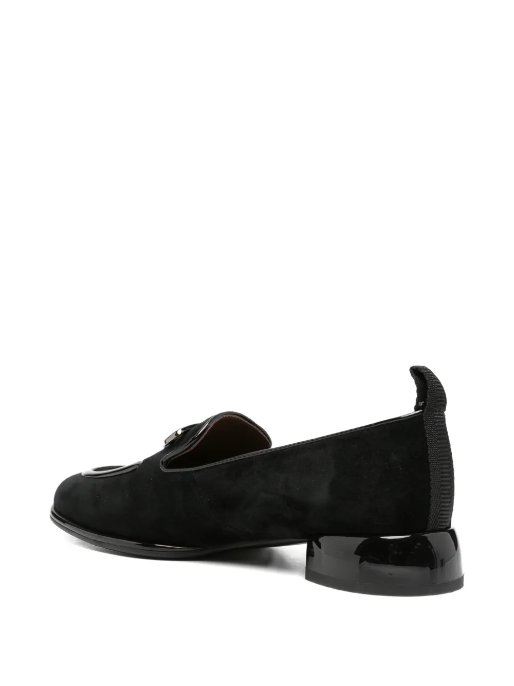 LINDA BAUMANN logo-plaque suede loafers Zwart