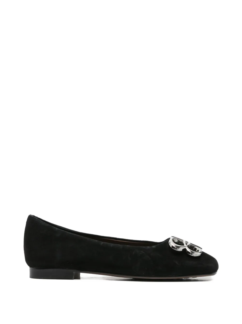 LINDA BAUMANN logo-plaque suede ballet flats - Nero