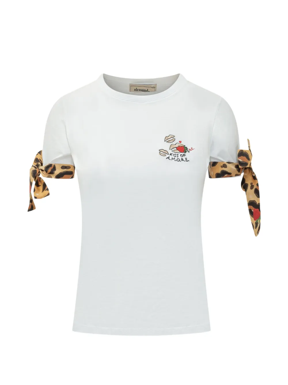 alessandro enriquez kiss-embroidered tie-cuff T-shirt - Bianco