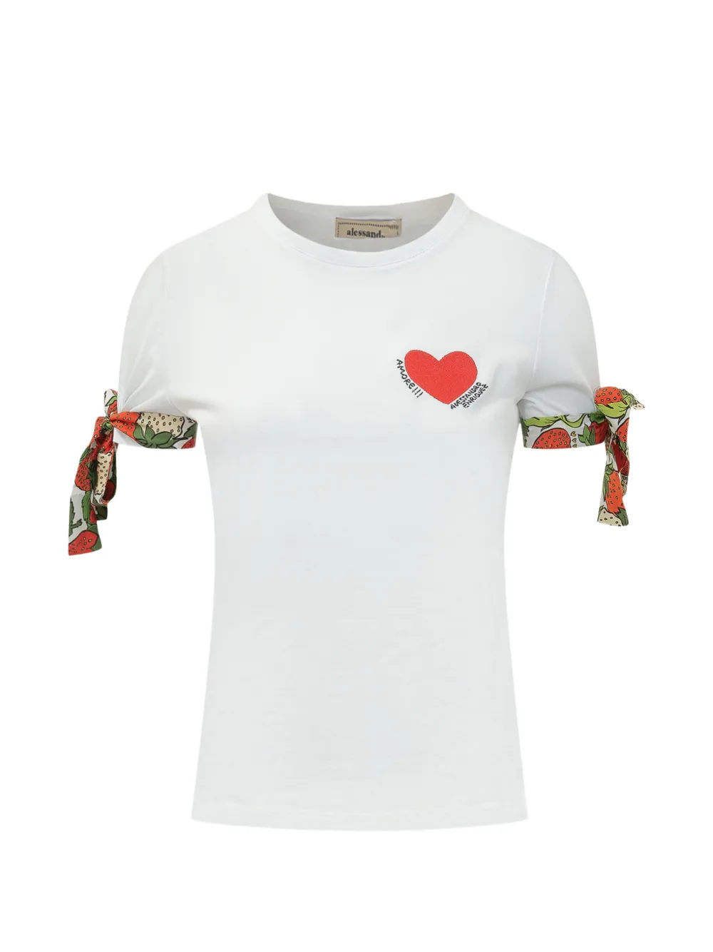 alessandro enriquez heart-embroidered tie-cuff T-shirt - Bianco