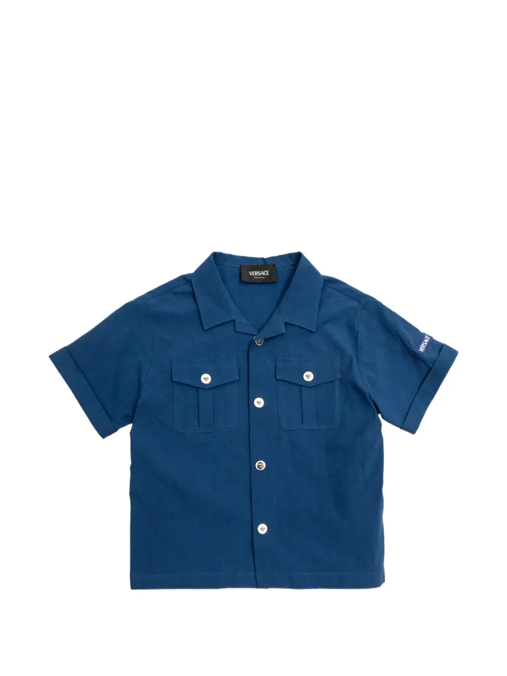 Versace Kids medusa button embroidered shirt - Blu