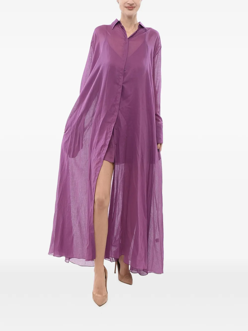 SUPER BLOND sheer button-up maxi dress