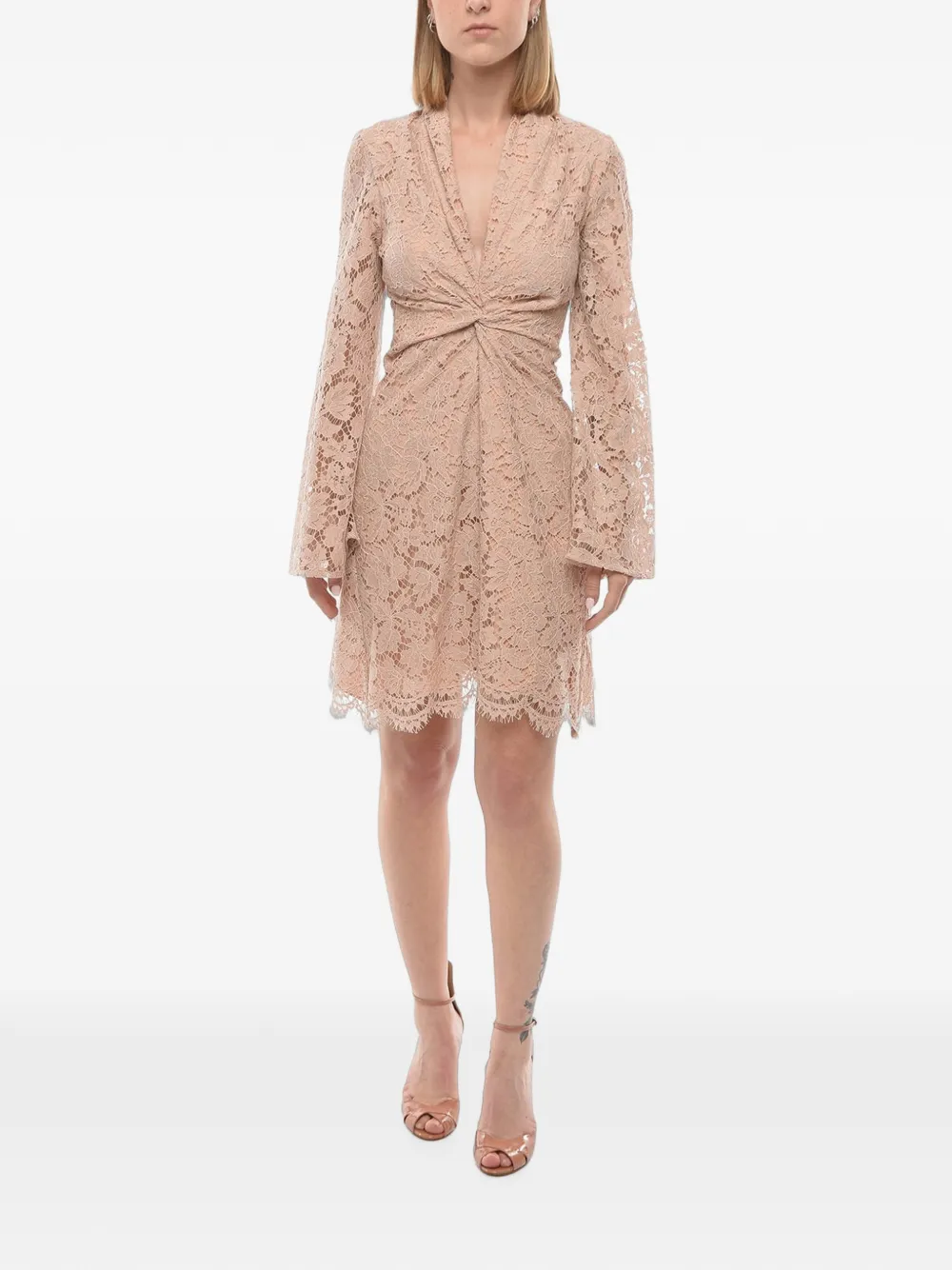 SUPER BLOND lace long-sleeve mini dress - Neutrals