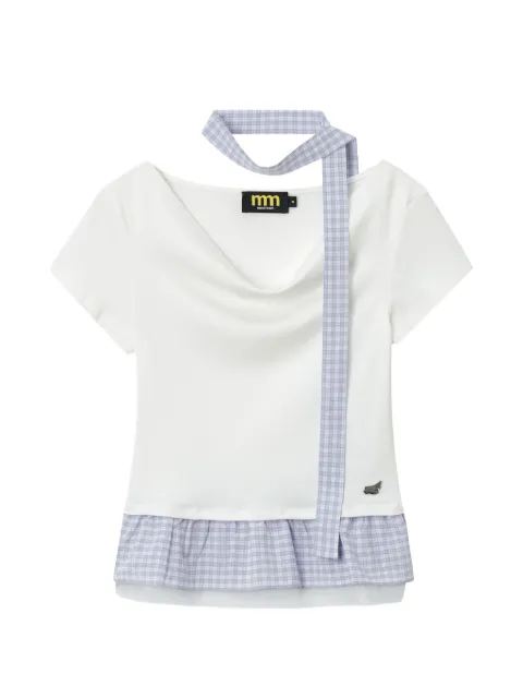 Mini Cream gingham-check ruffled blouse