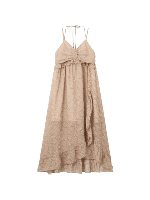 b+ab vestido midi con motivo floral en jacquard y volantes