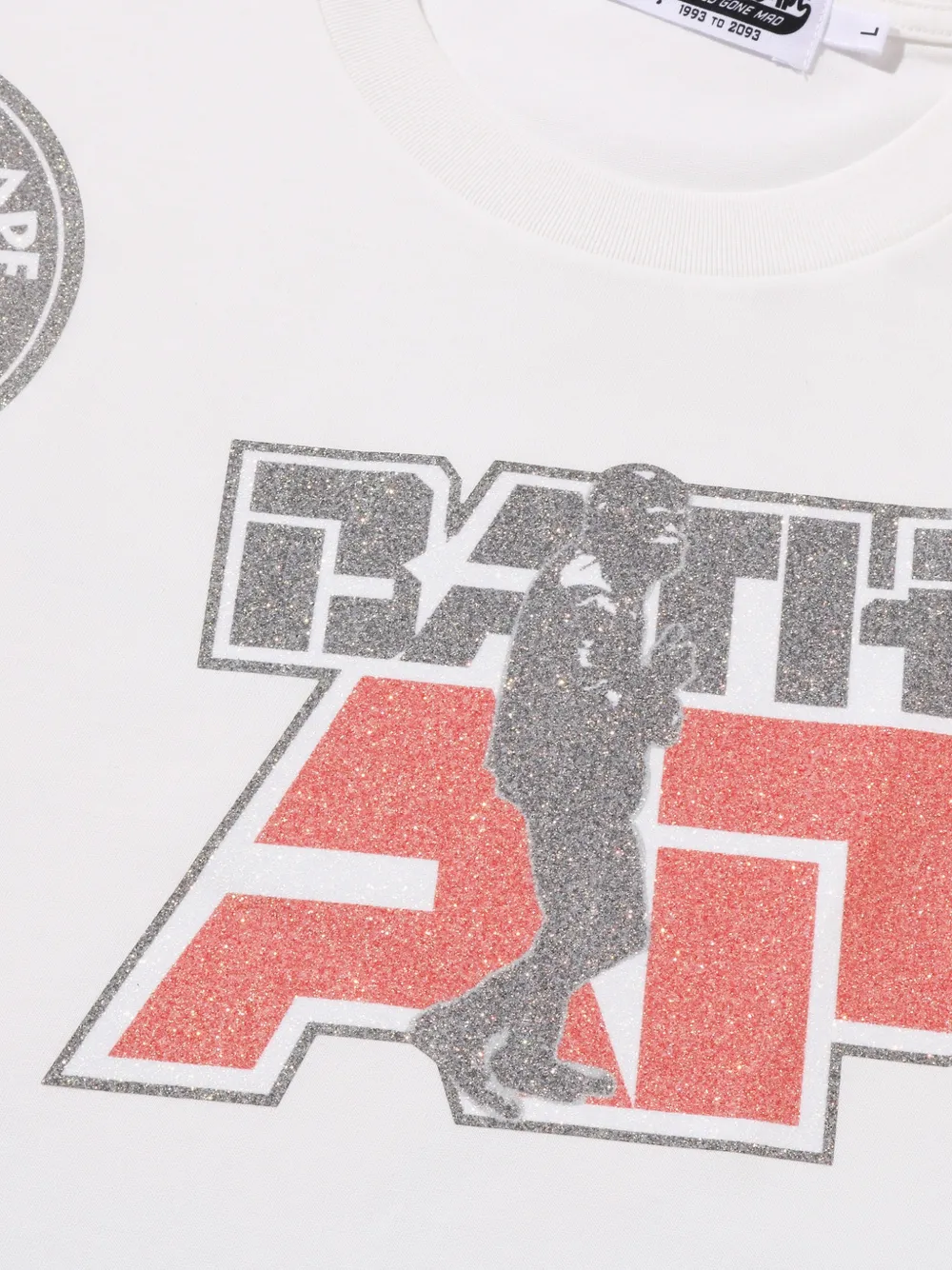 A BATHING APE T-shirt met glitters en logo-print Wit