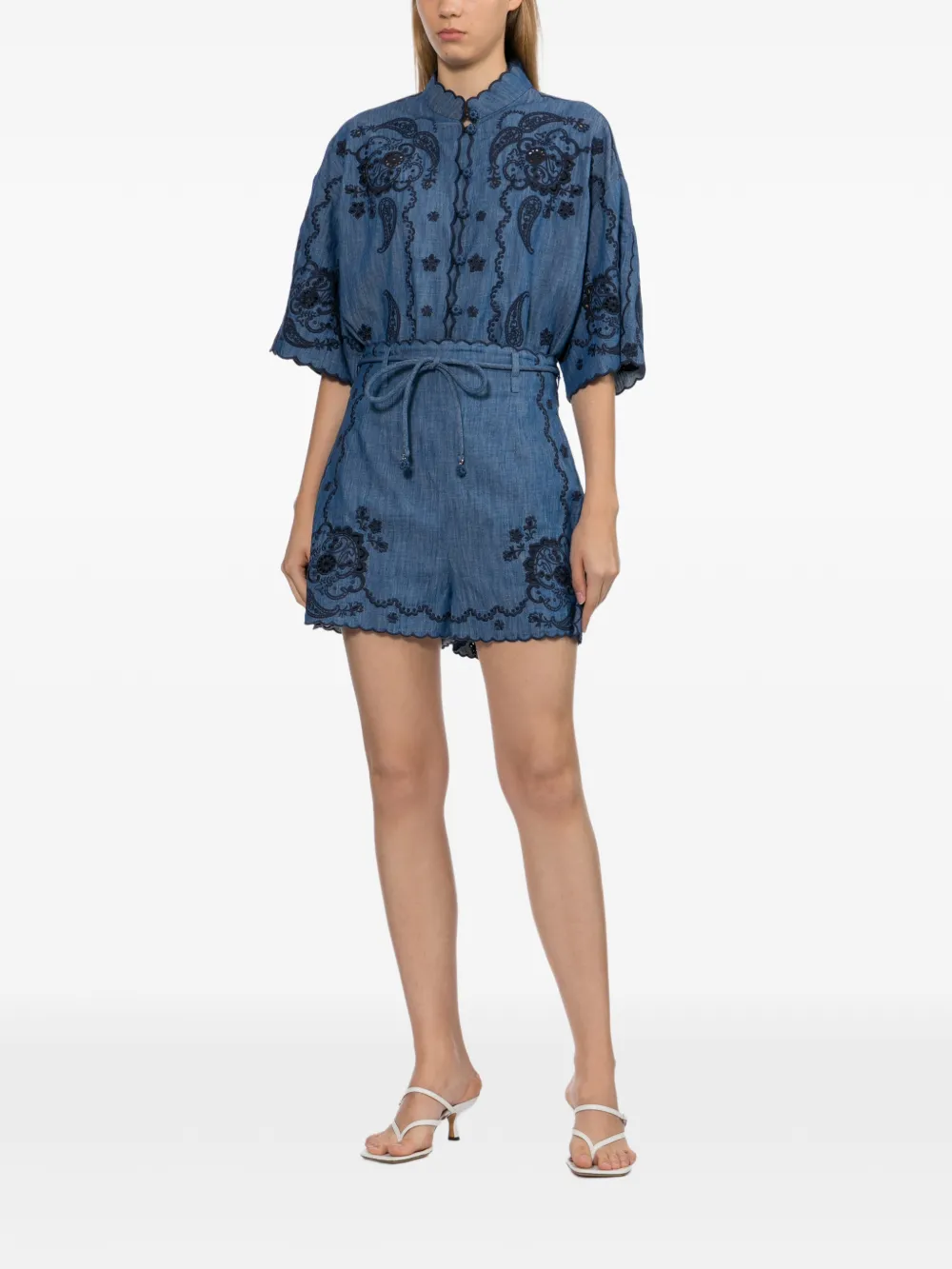 Zimmermann Womens Railway Blue Aster Embroidered Denim Shorts Xs In Blue
