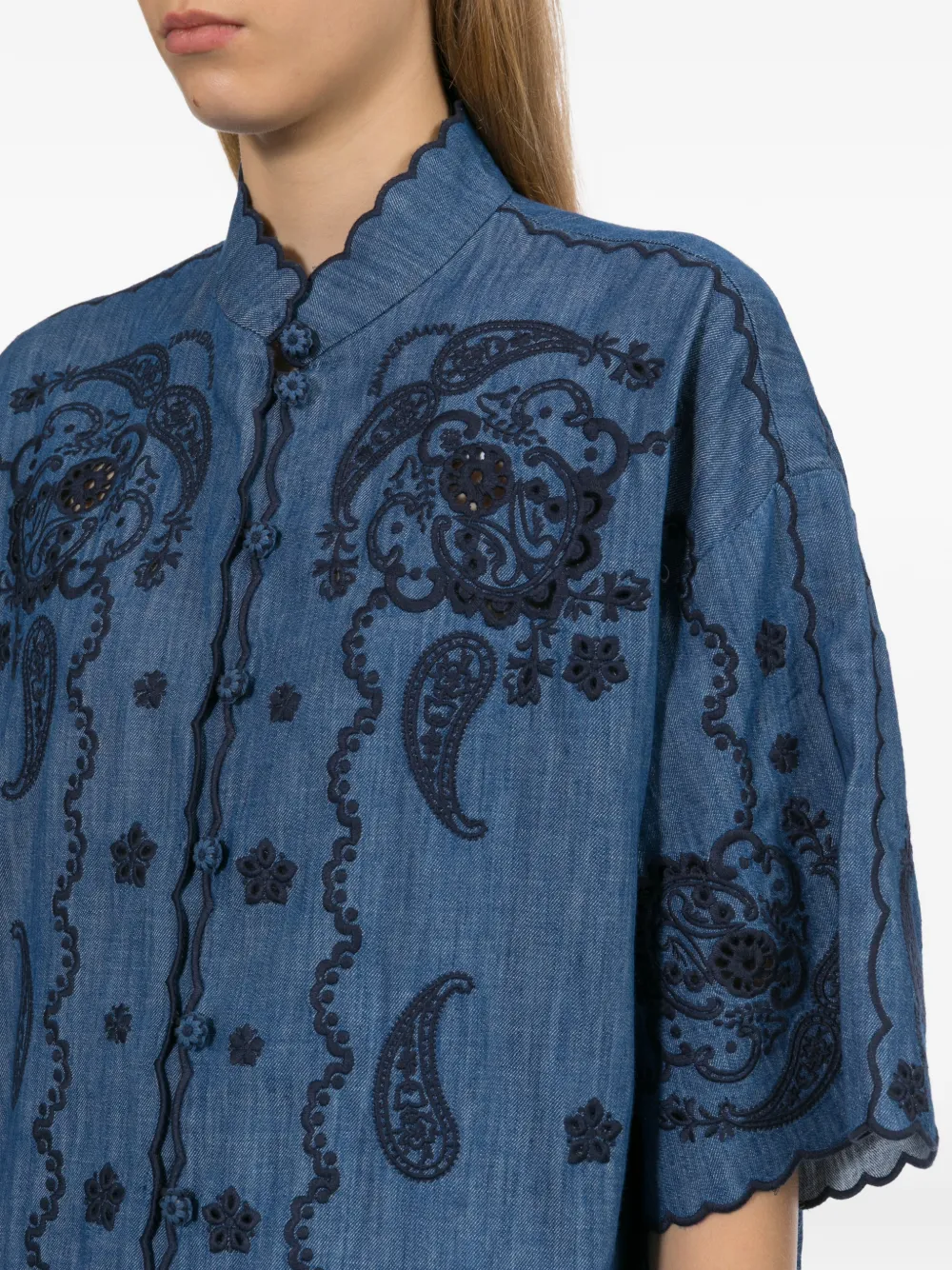 ZIMMERMANN Blouse met geborduurd paisley en gewelfde afwerking Blauw