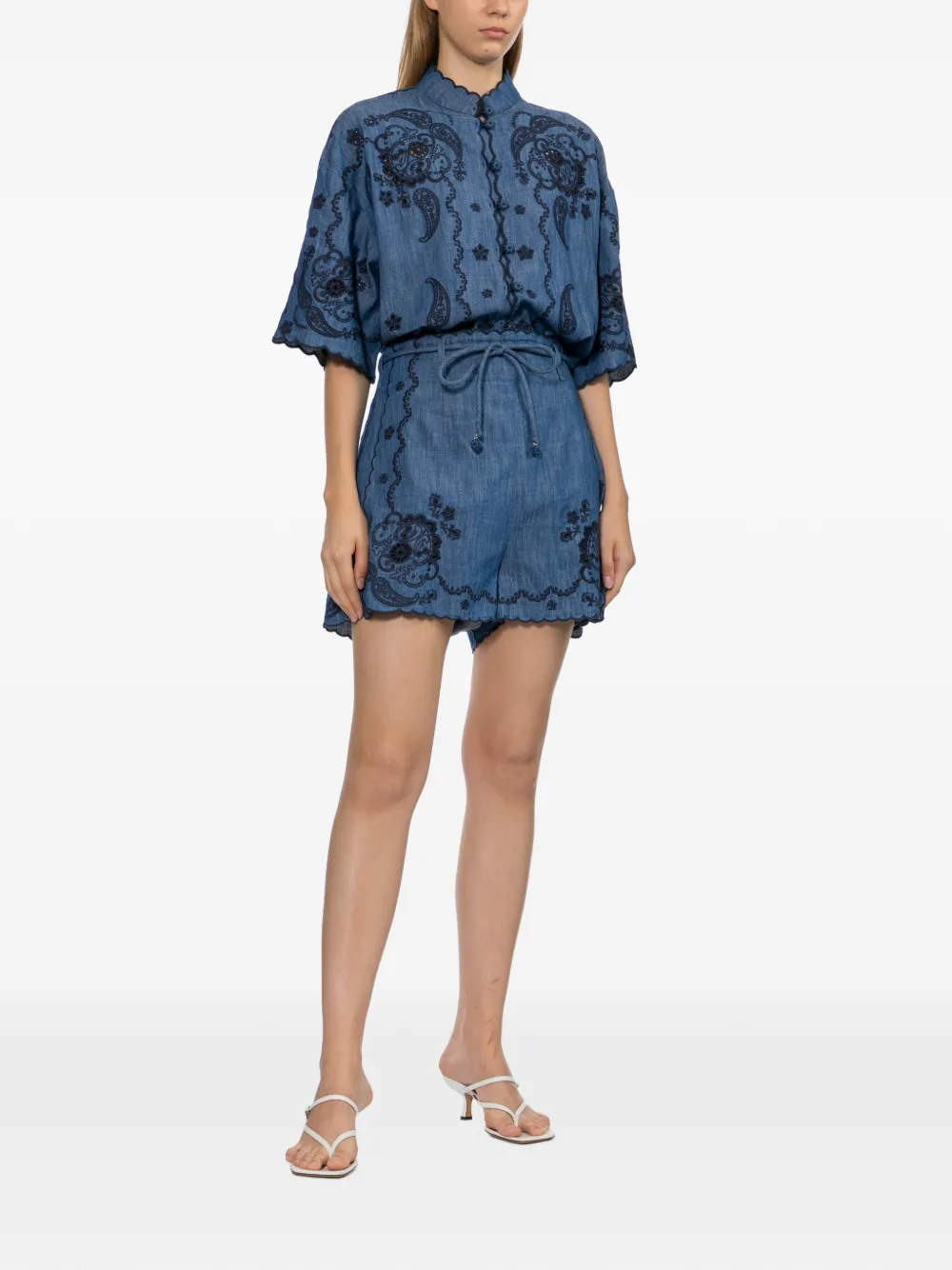 ZIMMERMANN Blouse met geborduurd paisley en gewelfde afwerking Blauw