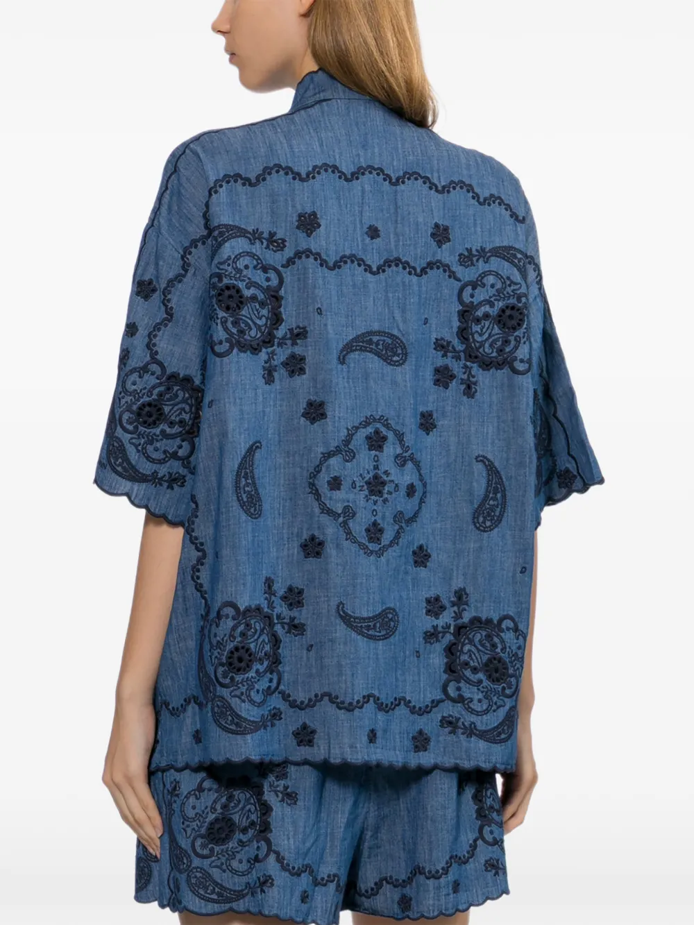 ZIMMERMANN Blouse met geborduurd paisley en gewelfde afwerking Blauw