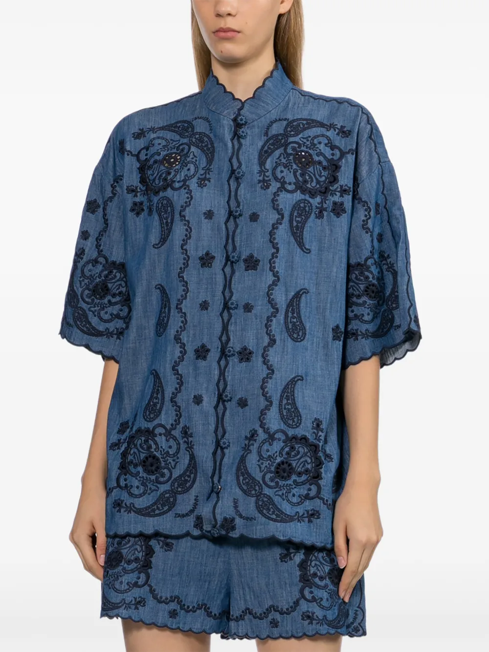 ZIMMERMANN Blouse met geborduurd paisley en gewelfde afwerking Blauw