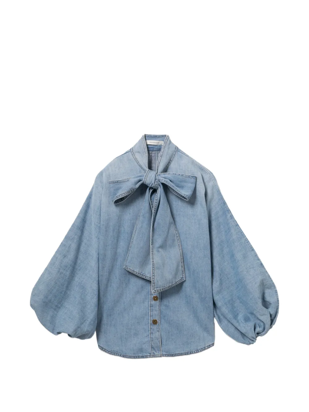 Zimmermann Bow-detail Balloon-sleeve Shirt In Blue