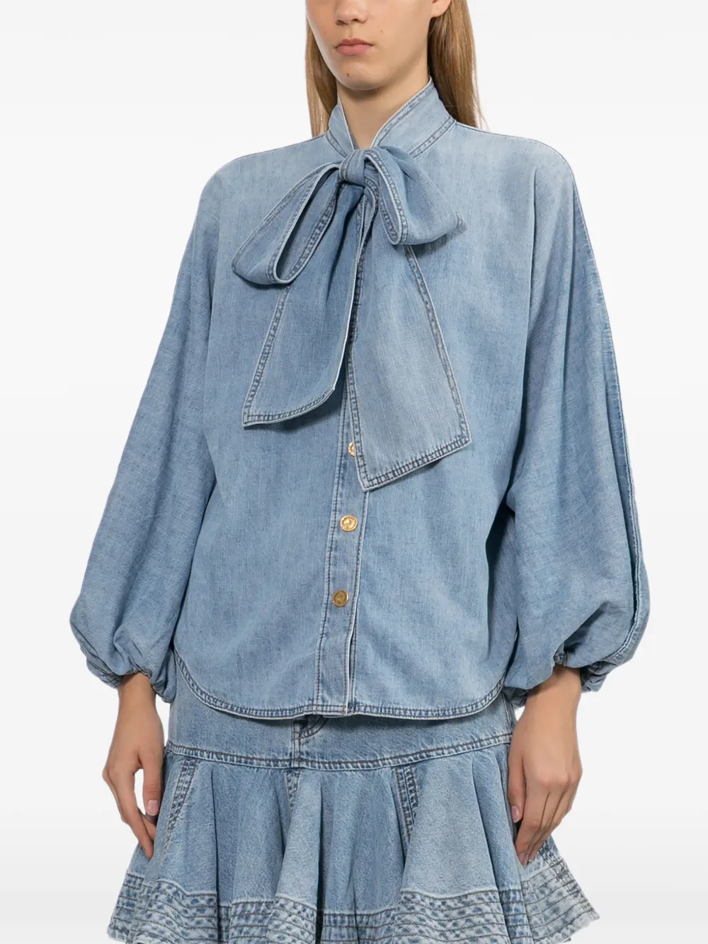 ZIMMERMANN Blouse met strikdetail en ballonmouwen Blauw