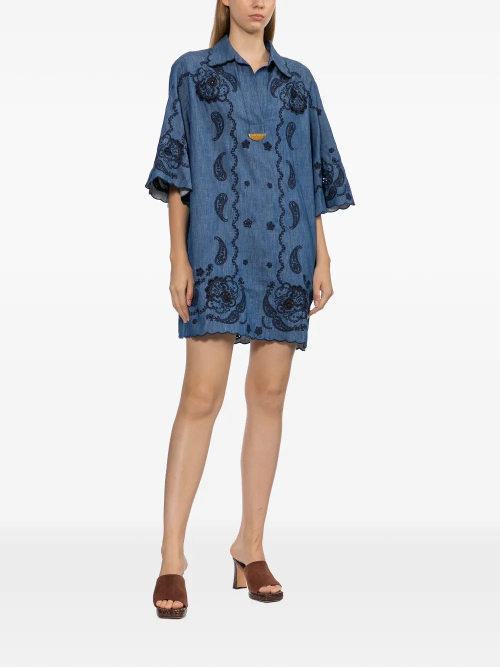 ZIMMERMANN Jurk met geborduurd paisley en gewelfde afwerking Blauw