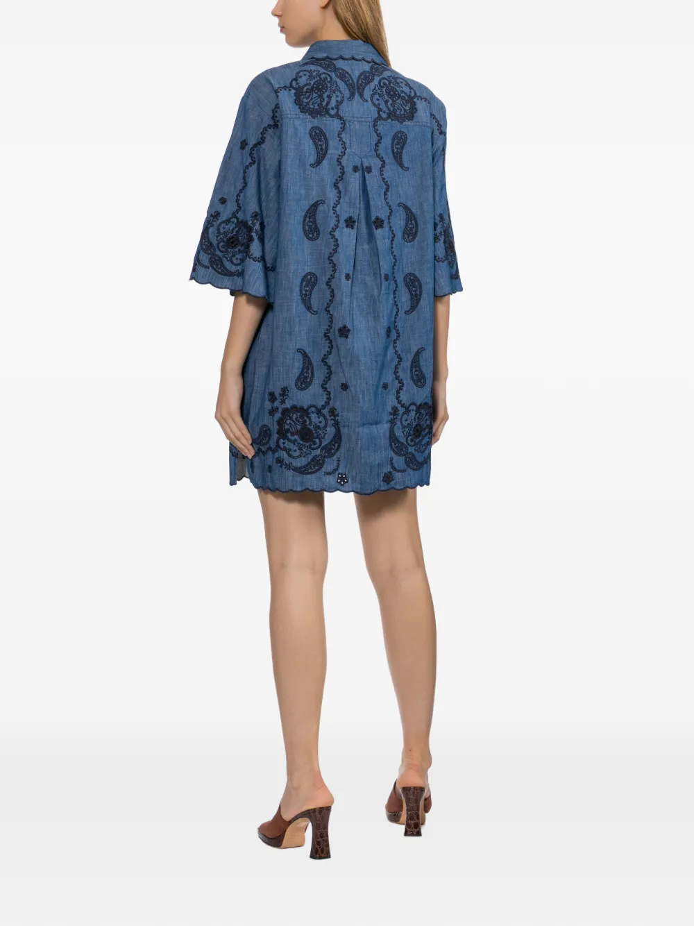 ZIMMERMANN Jurk met geborduurd paisley en gewelfde afwerking Blauw