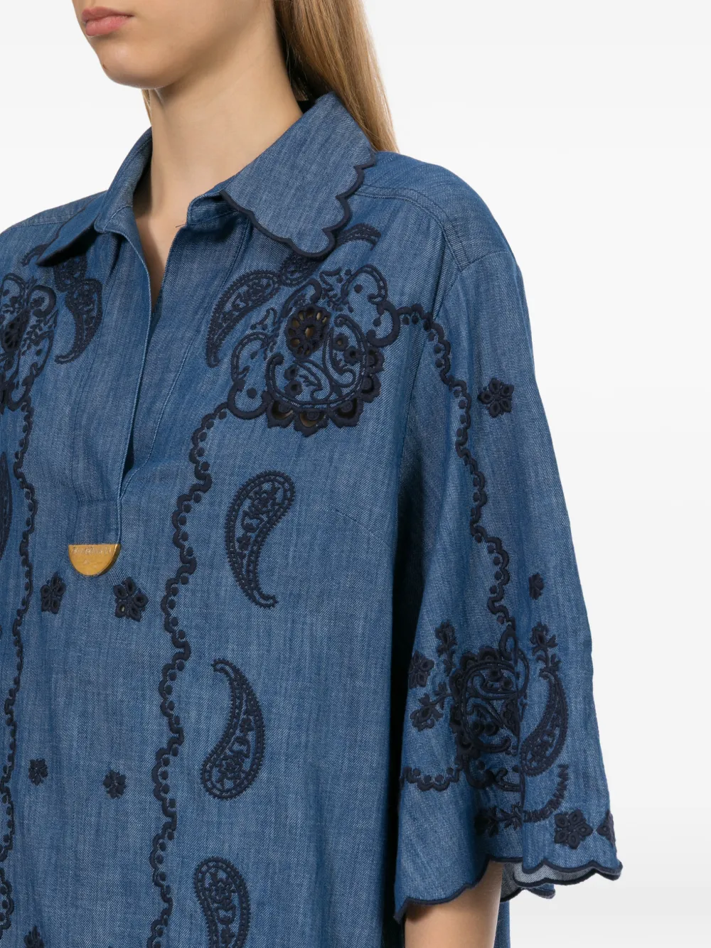 ZIMMERMANN Jurk met geborduurd paisley en gewelfde afwerking Blauw