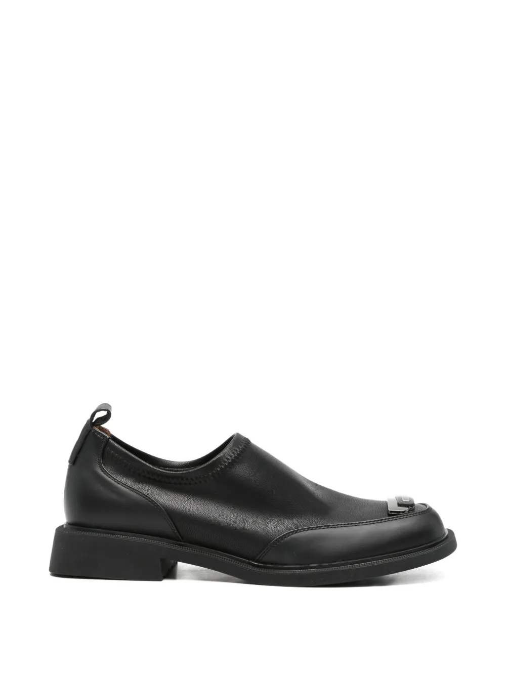 LINDA BAUMANN logo-plaque square-toe loafers - Nero