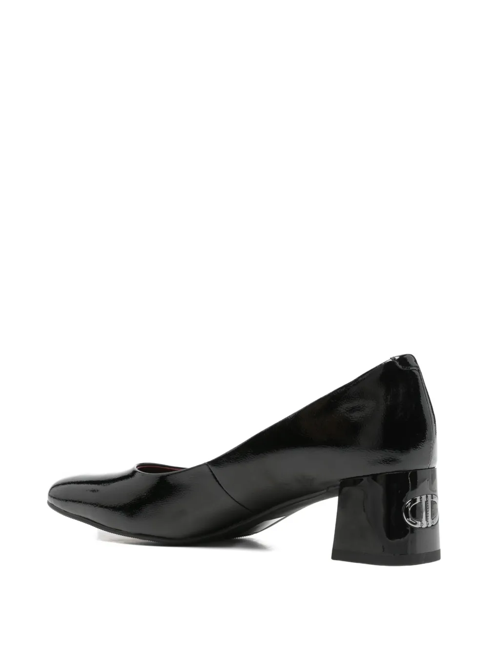LINDA BAUMANN patent-finish logo-plaque pumps Zwart
