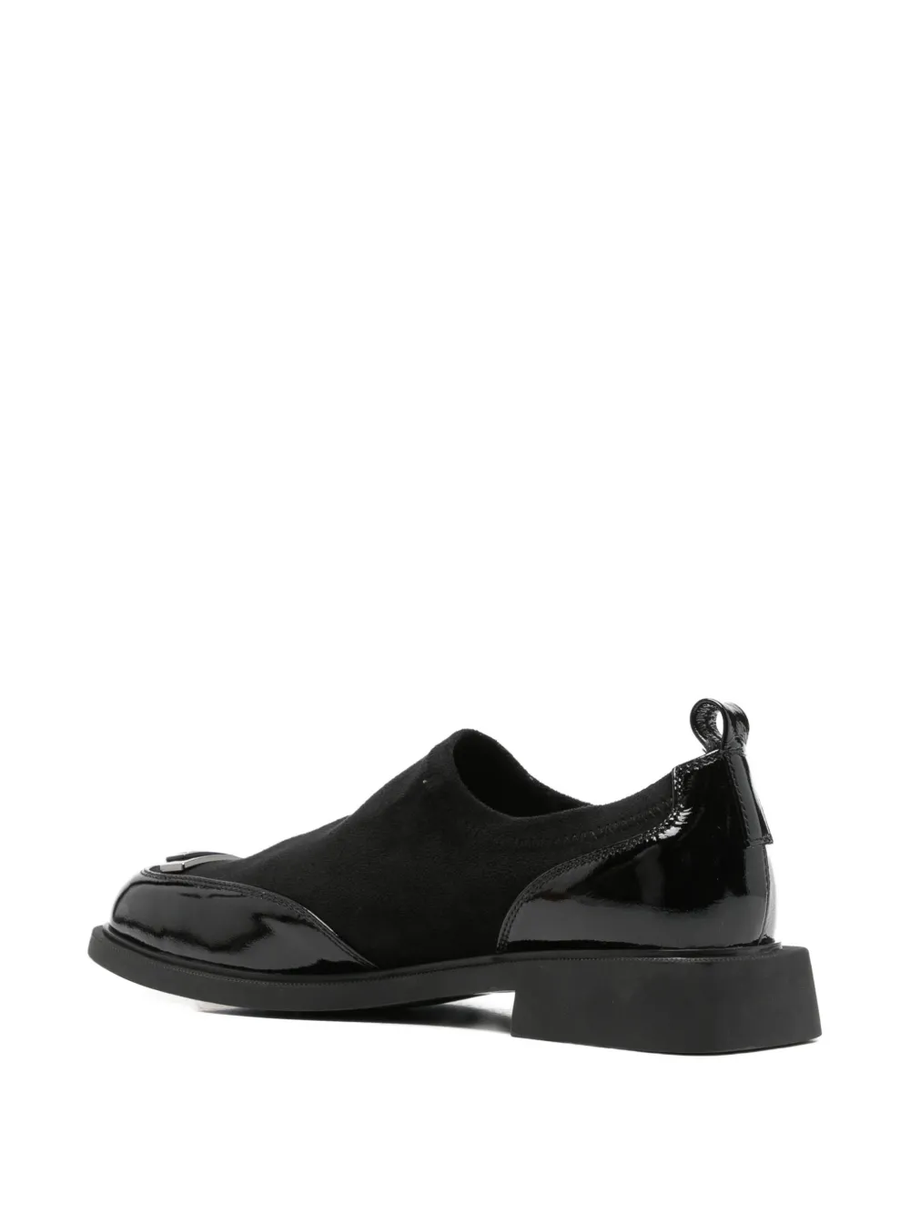 LINDA BAUMANN patent-panelled plaque-detail loafers Zwart