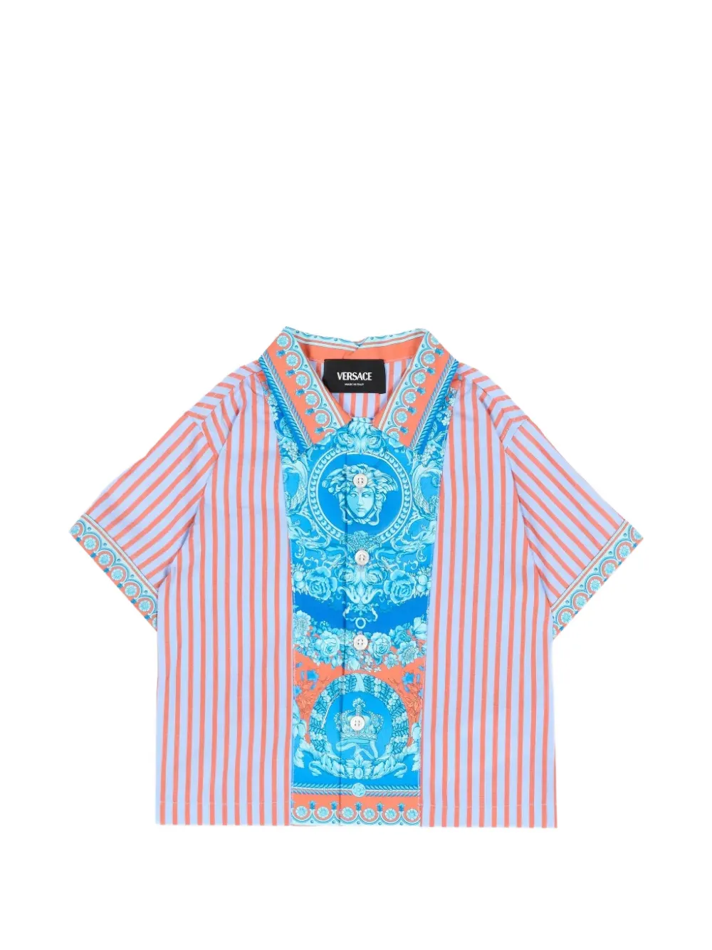 Versace Kids Electric Barocco striped shirt - Blue