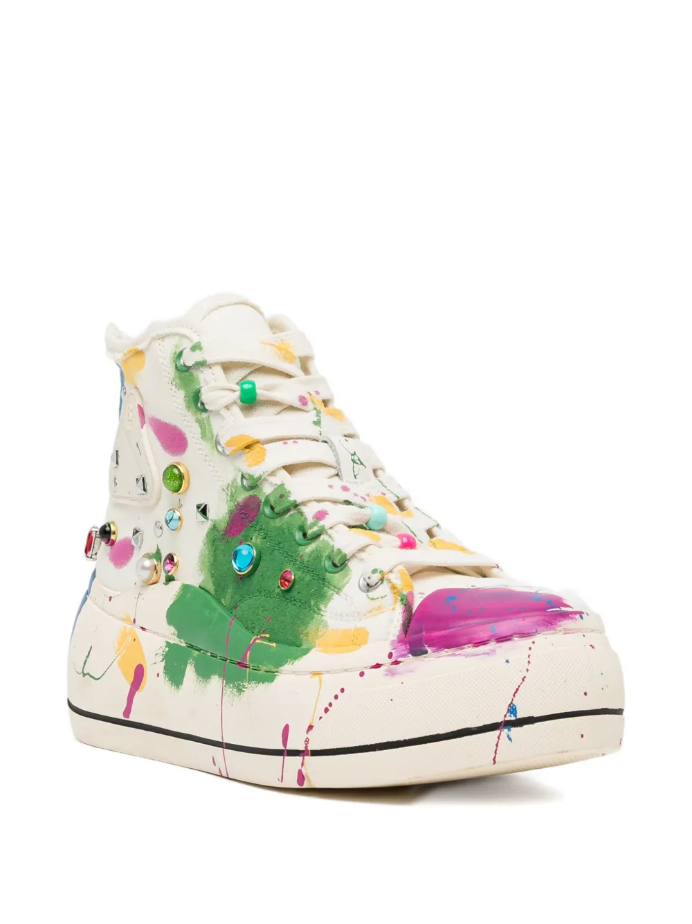 R13 paint-splatter stud-embellished trainers Beige