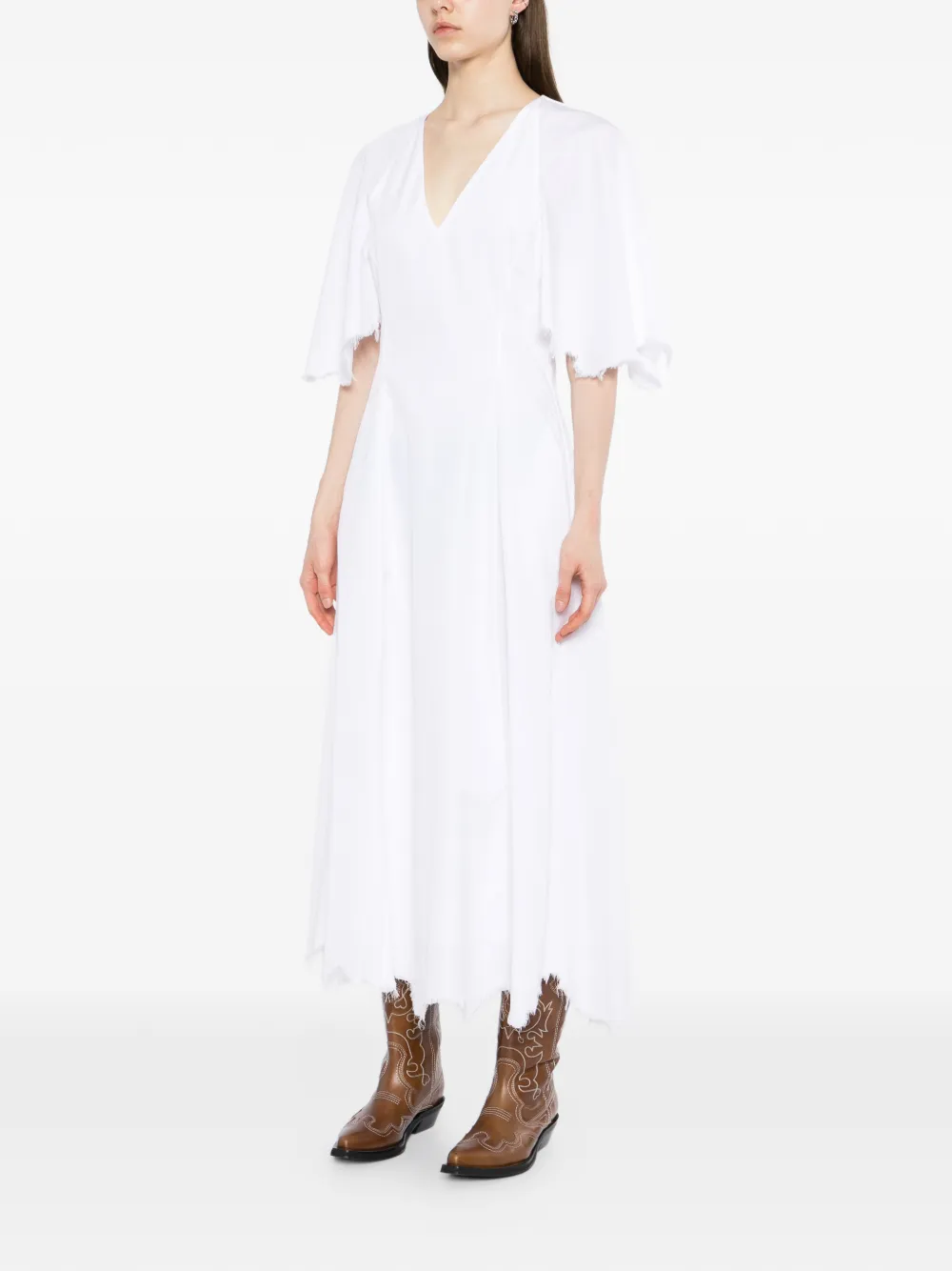 Gabriela Hearst Jurk met franje afwerking en V-hals Wit
