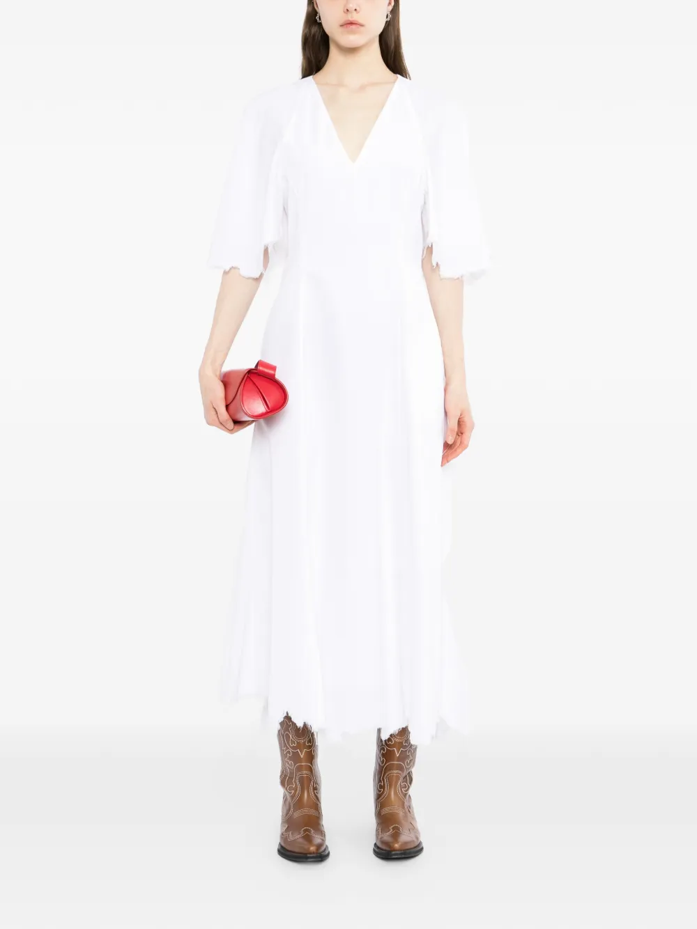 Gabriela Hearst Jurk met franje afwerking en V-hals Wit