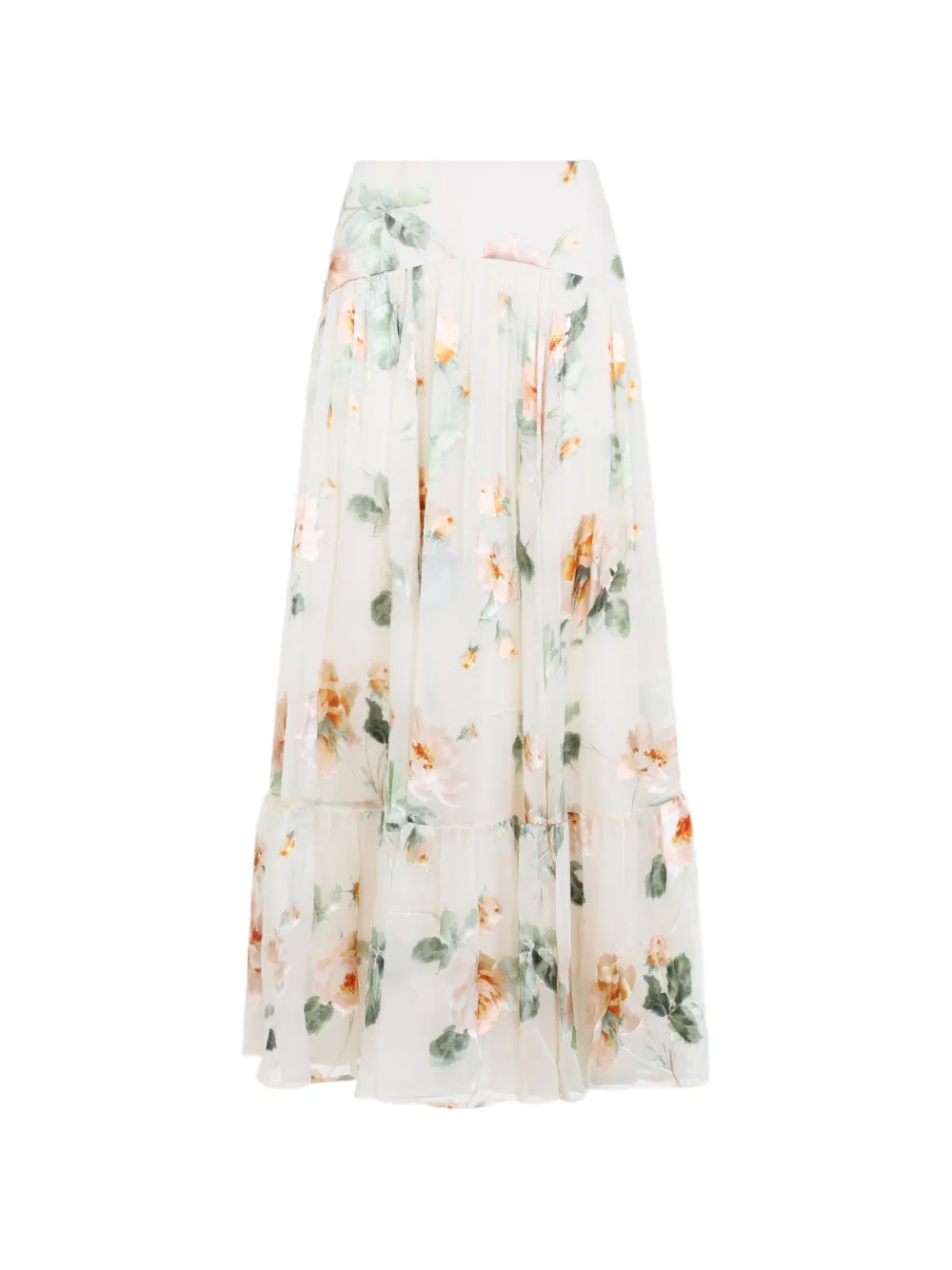 ZIMMERMANN Carousel Burnout floral-print tiered skirt - Nude