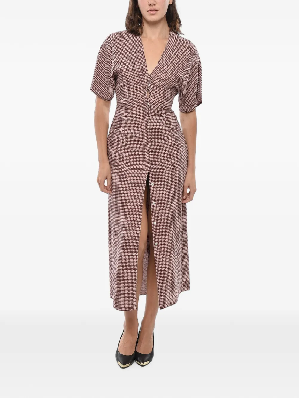 SUPER BLOND houndstooth-print button-up midi dress