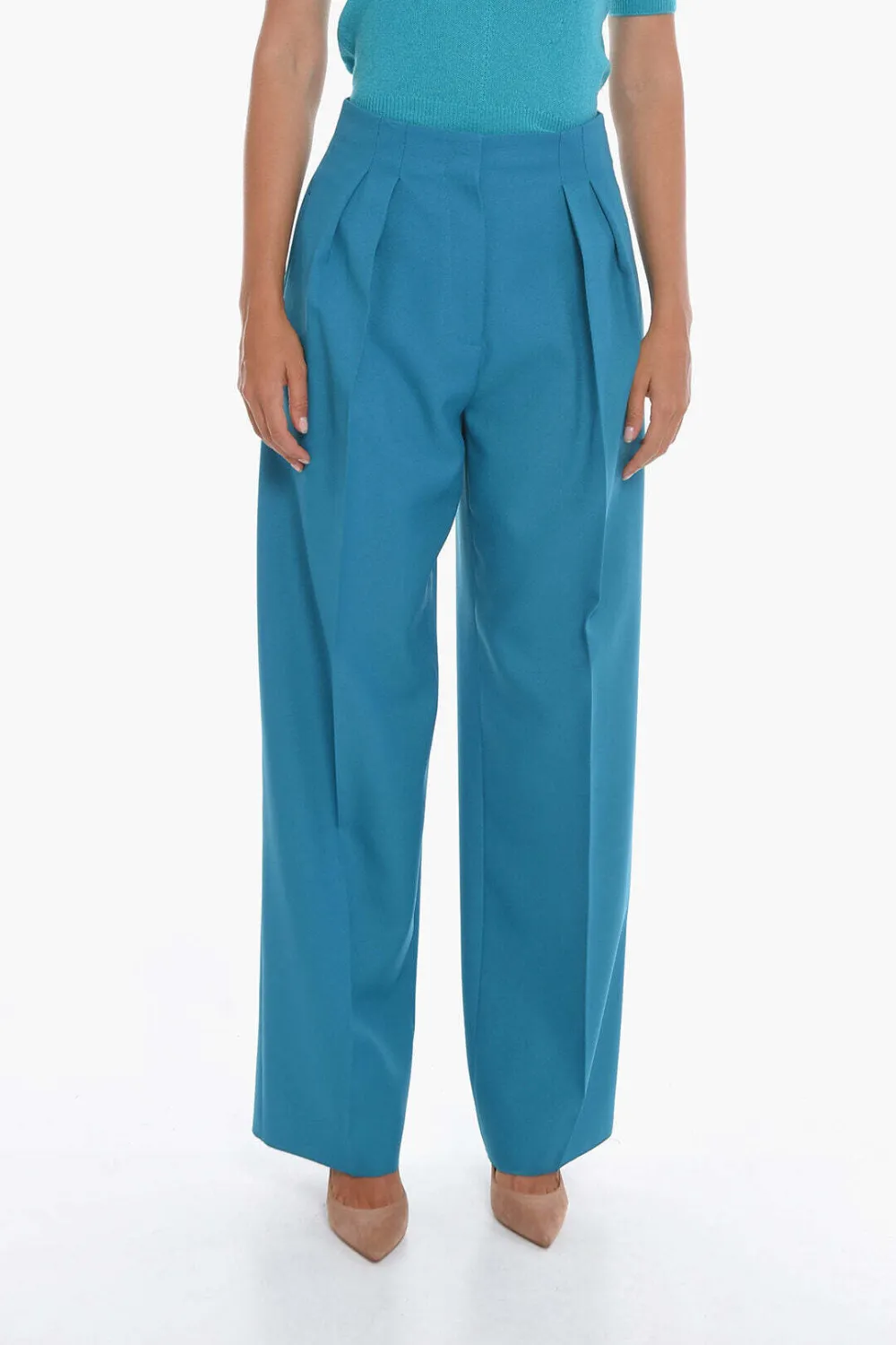 SUPER BLOND pleated wide-leg trousers