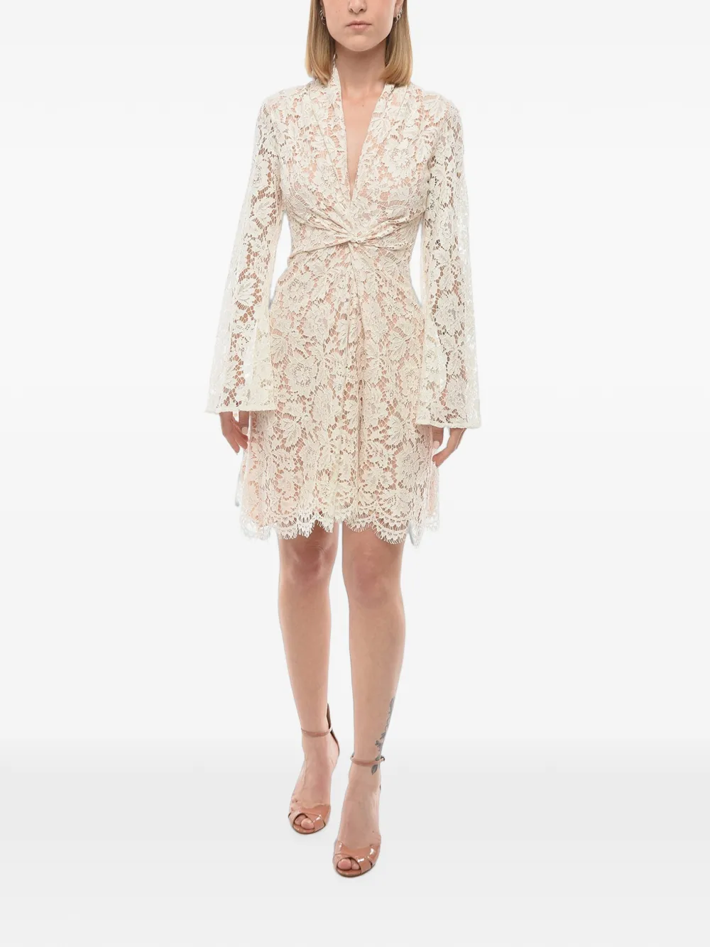 SUPER BLOND lace V-neck dress - Neutrals