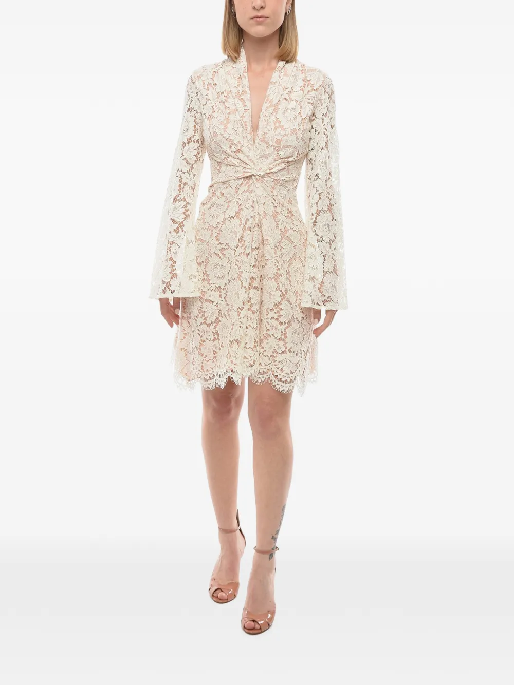 SUPER BLOND lace V-neck dress - Neutrals
