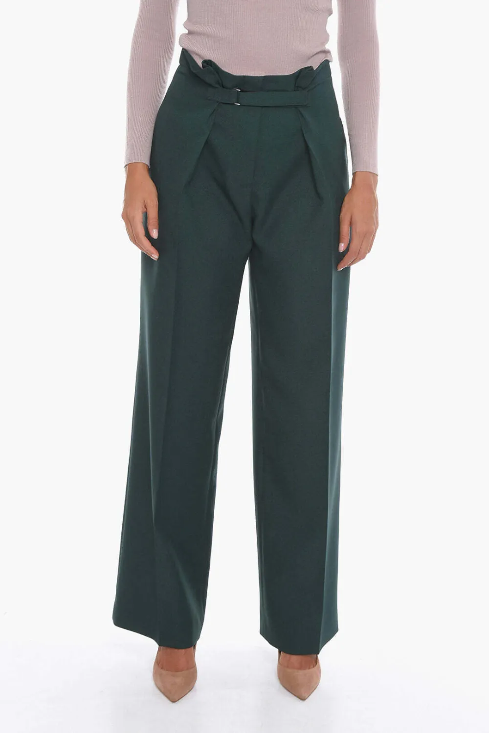 SUPER BLOND buckle-fastening pleated trousers