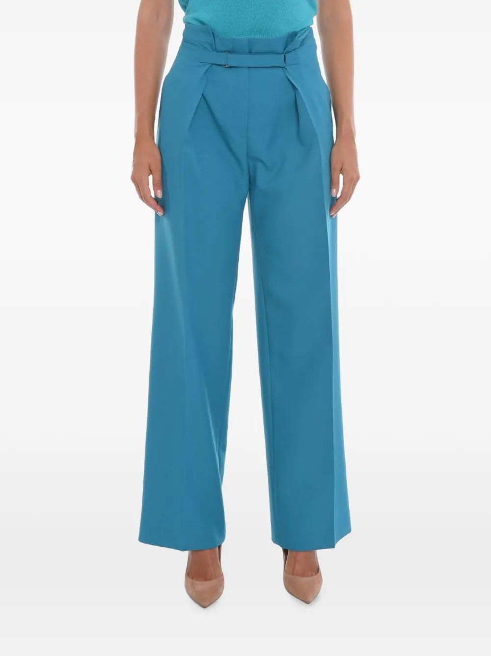 SUPER BLOND buckle-fastening pleated trousers