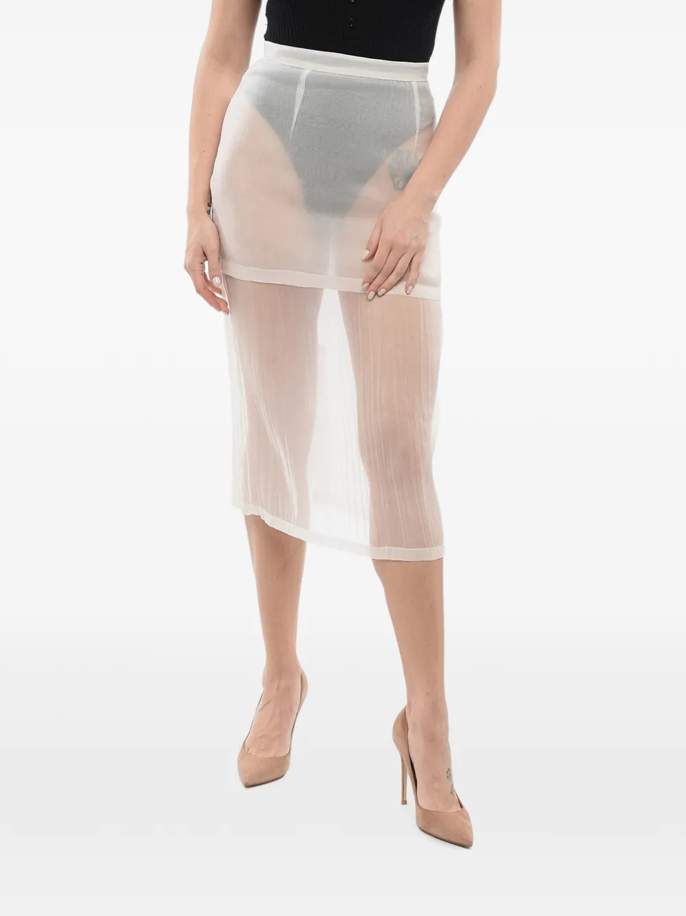 SUPER BLOND silk midi skirt - Nude
