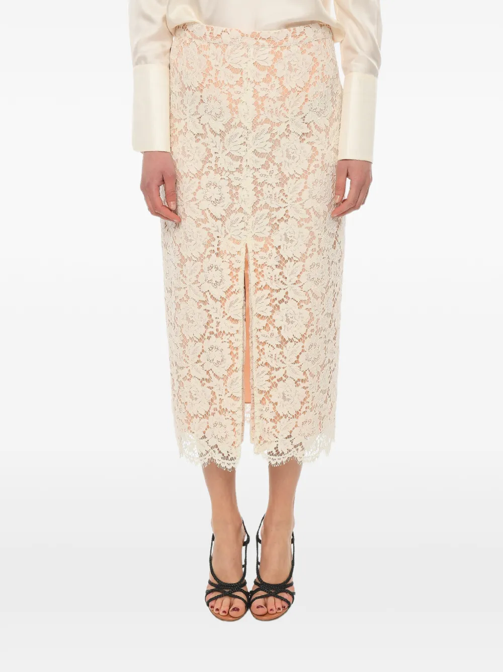 SUPER BLOND lace front-slit maxi skirt