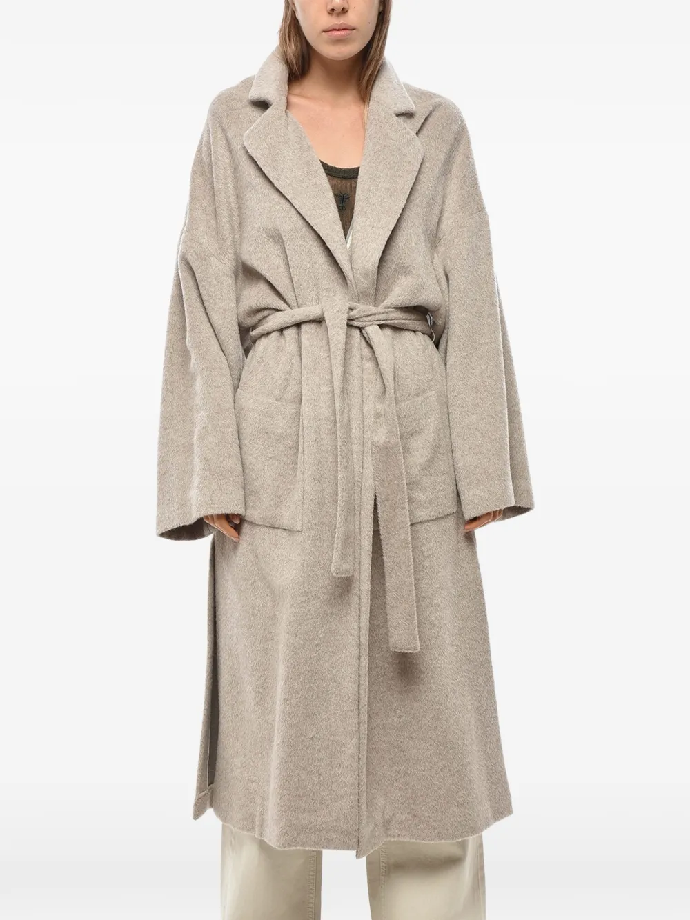 SUPER BLOND belted mohair coat - Nude