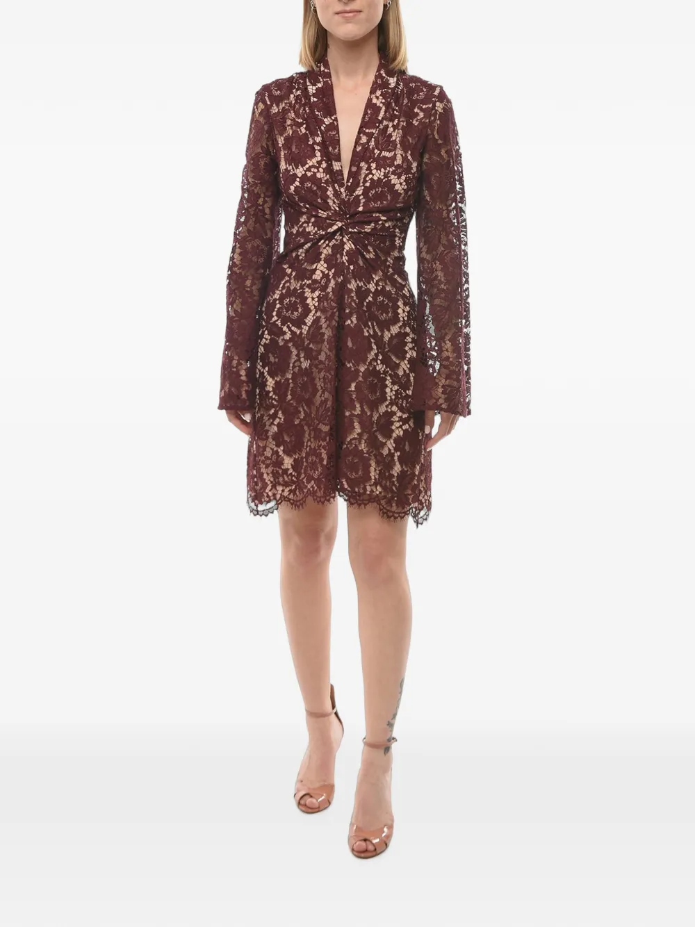 SUPER BLOND twist-detail lace mini dress