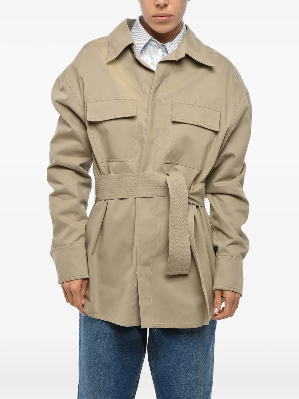 SUPER BLOND belted shirt - Neutrals