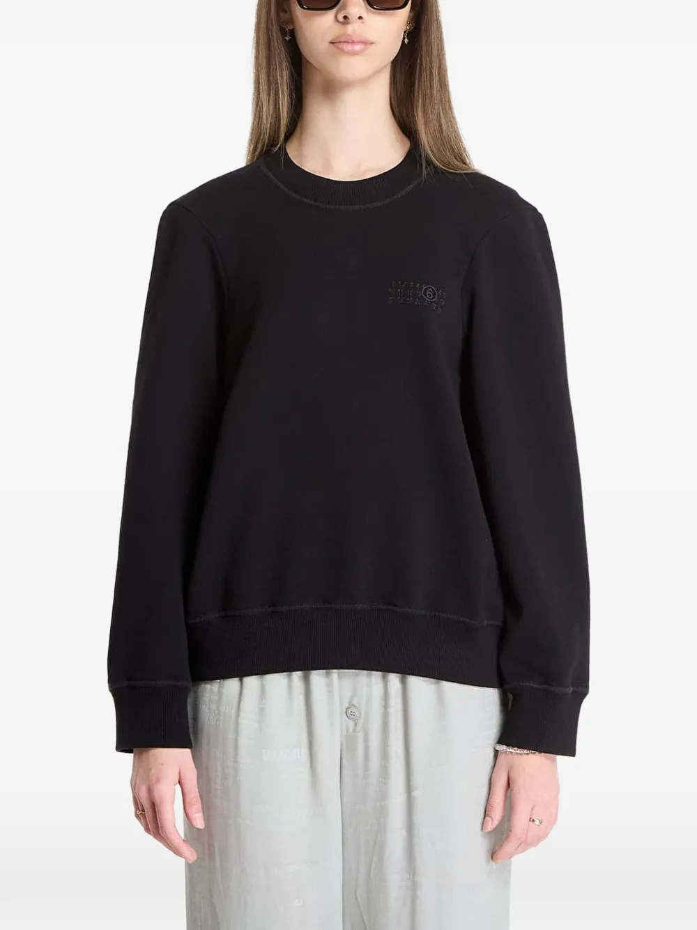 MM6 Maison Margiela logo-embroidered ribbed-trim sweatshirt - Nero