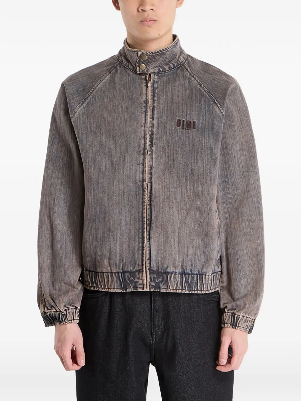 dime logo-embroidered high-neck denim jacket - Grigio