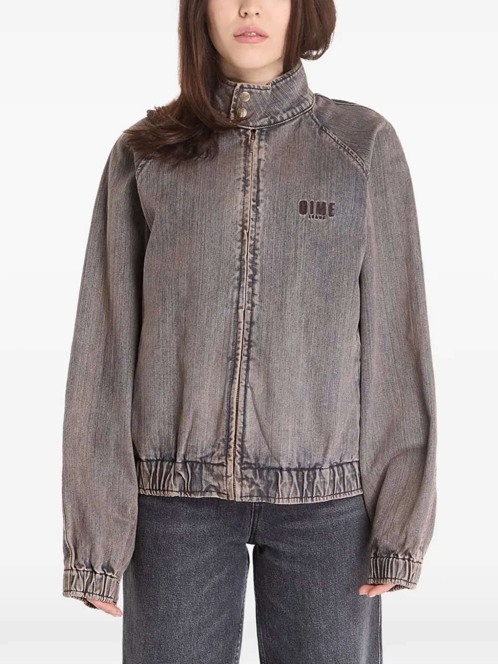 dime Denim jack met hoge hals en geborduurd logo Grijs
