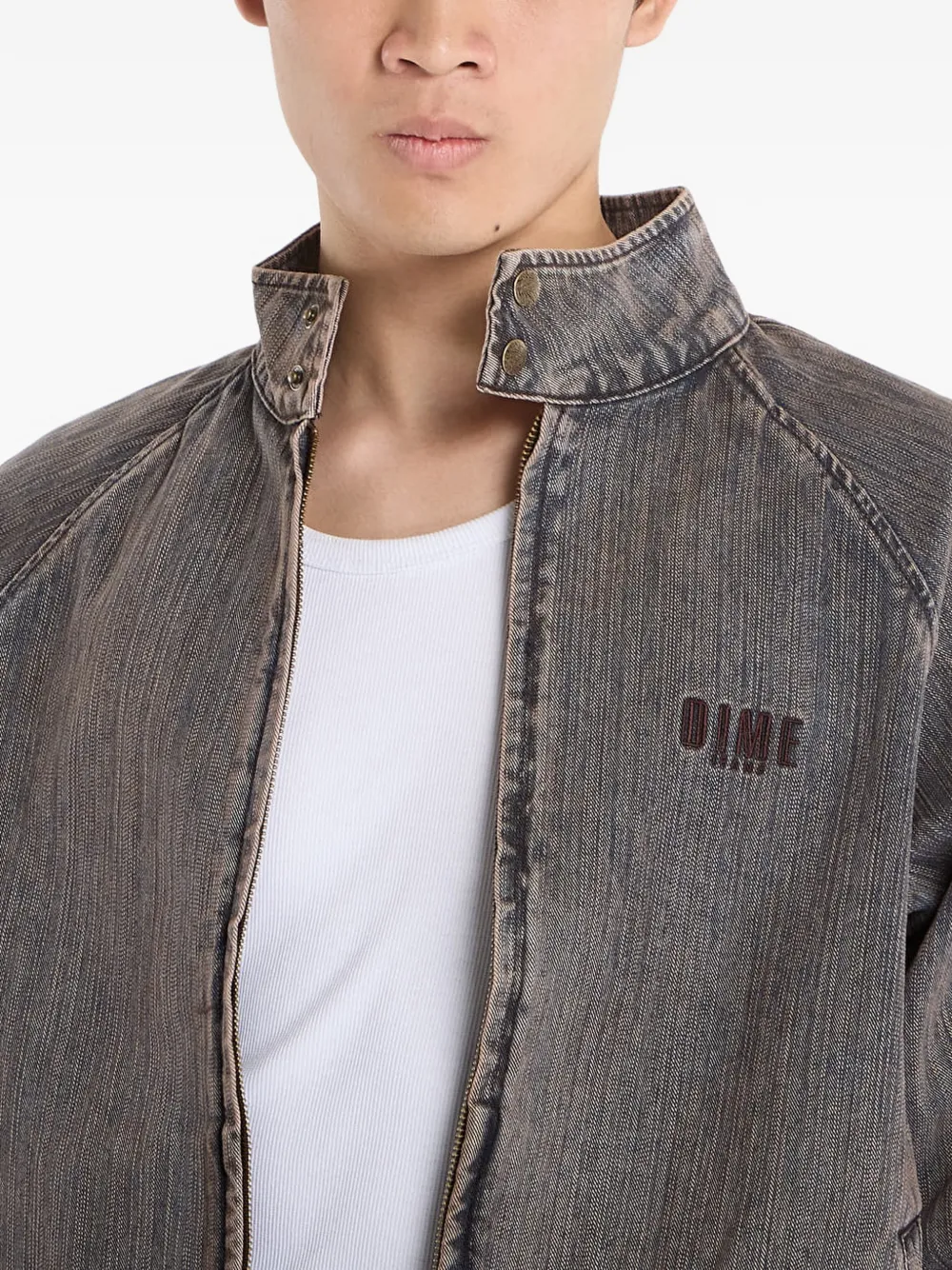 dime Denim jack met hoge hals en geborduurd logo Grijs