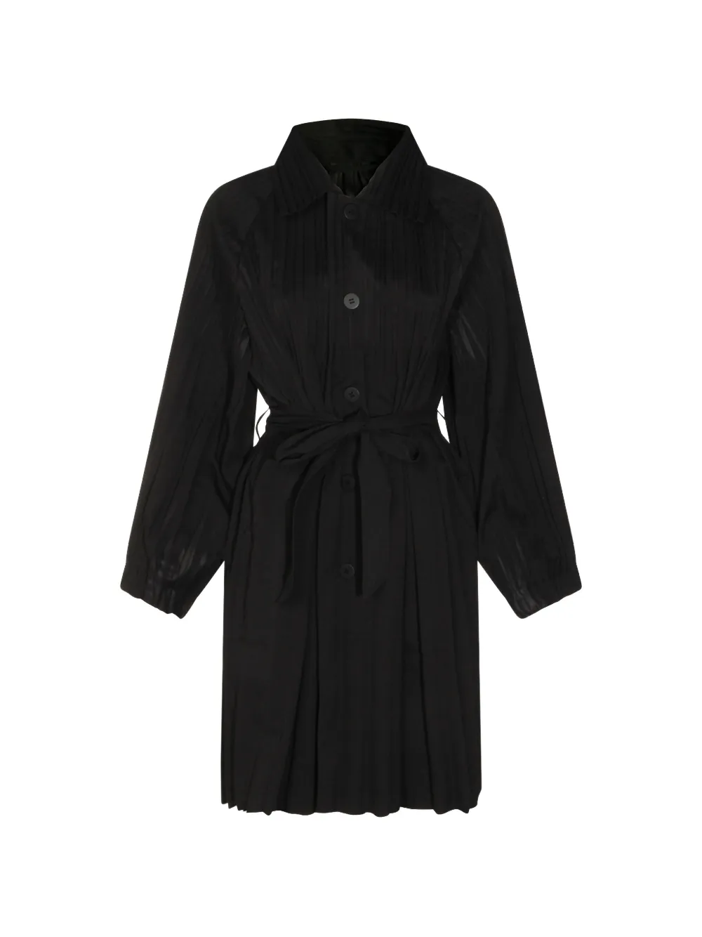 Pleats Please Issey Miyake pleated belted coat - Black