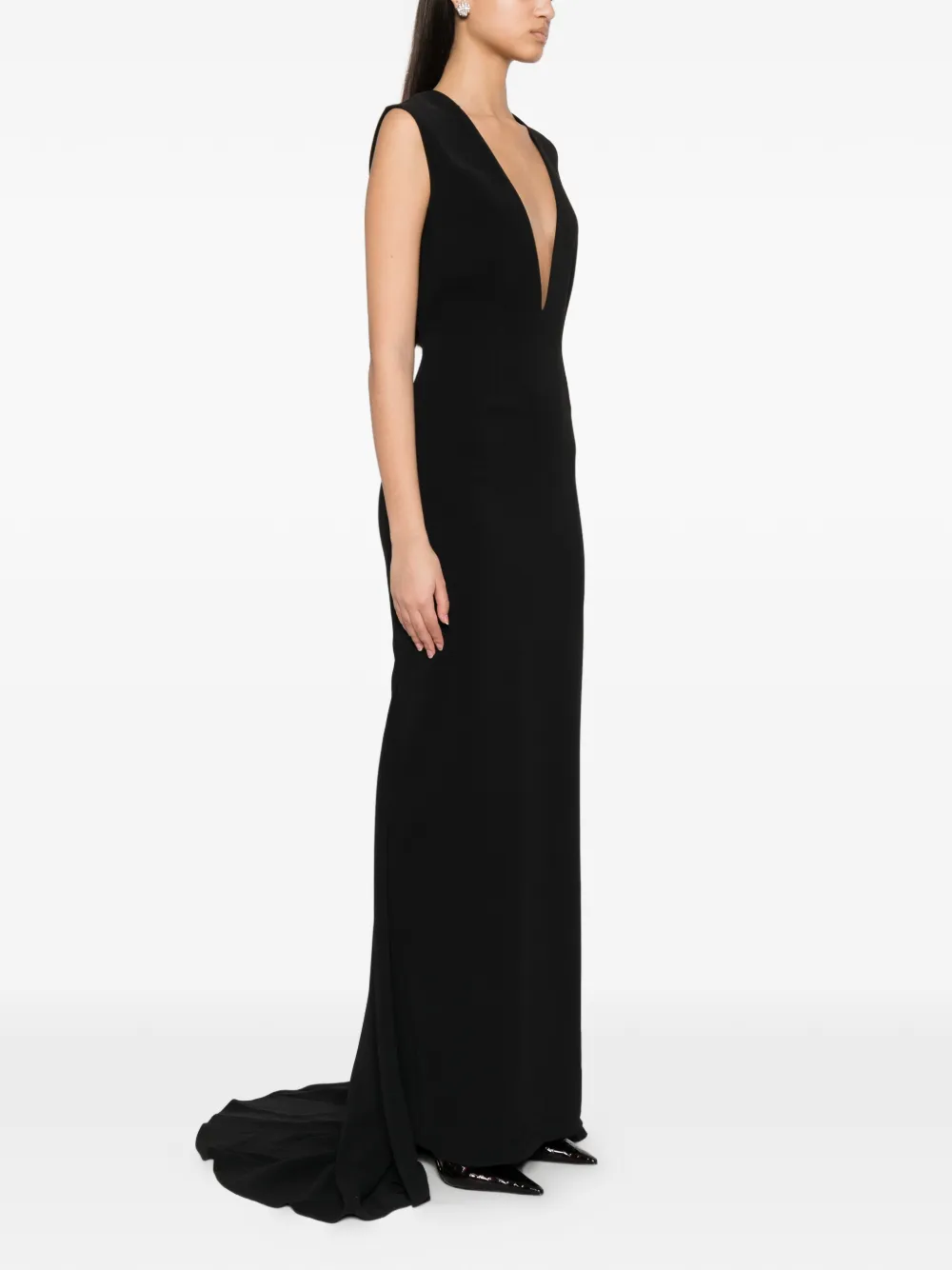 Solace London Althea mouwloze maxi-jurk met watervalhals Zwart