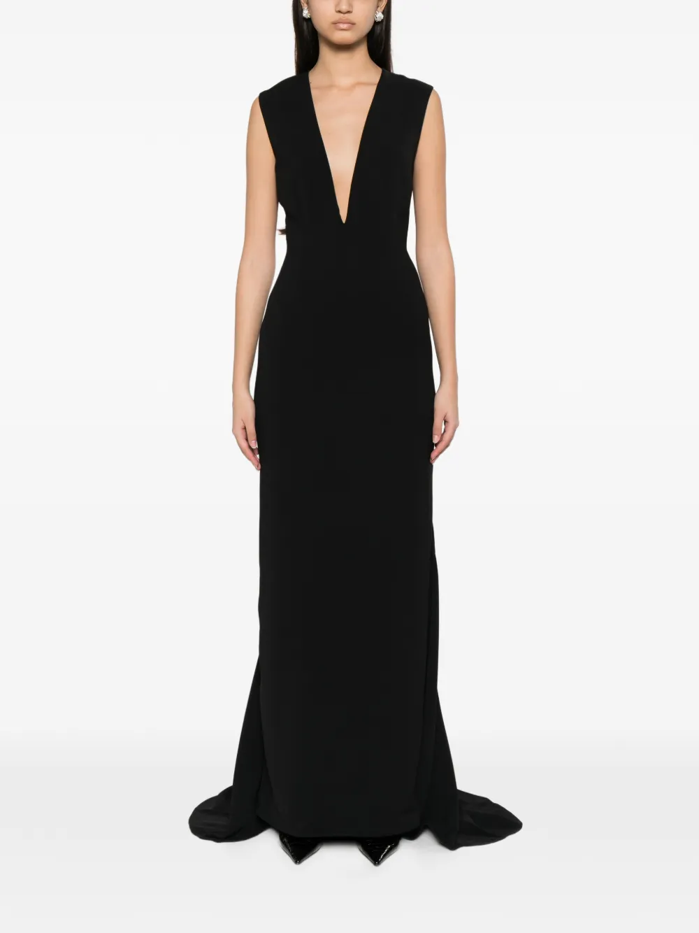 Solace London Althea mouwloze maxi-jurk met watervalhals Zwart