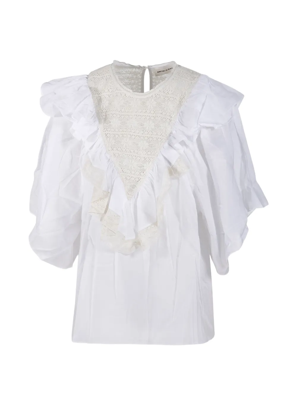 Antik Batik Dolly ruffled lace-panel blouse - Bianco